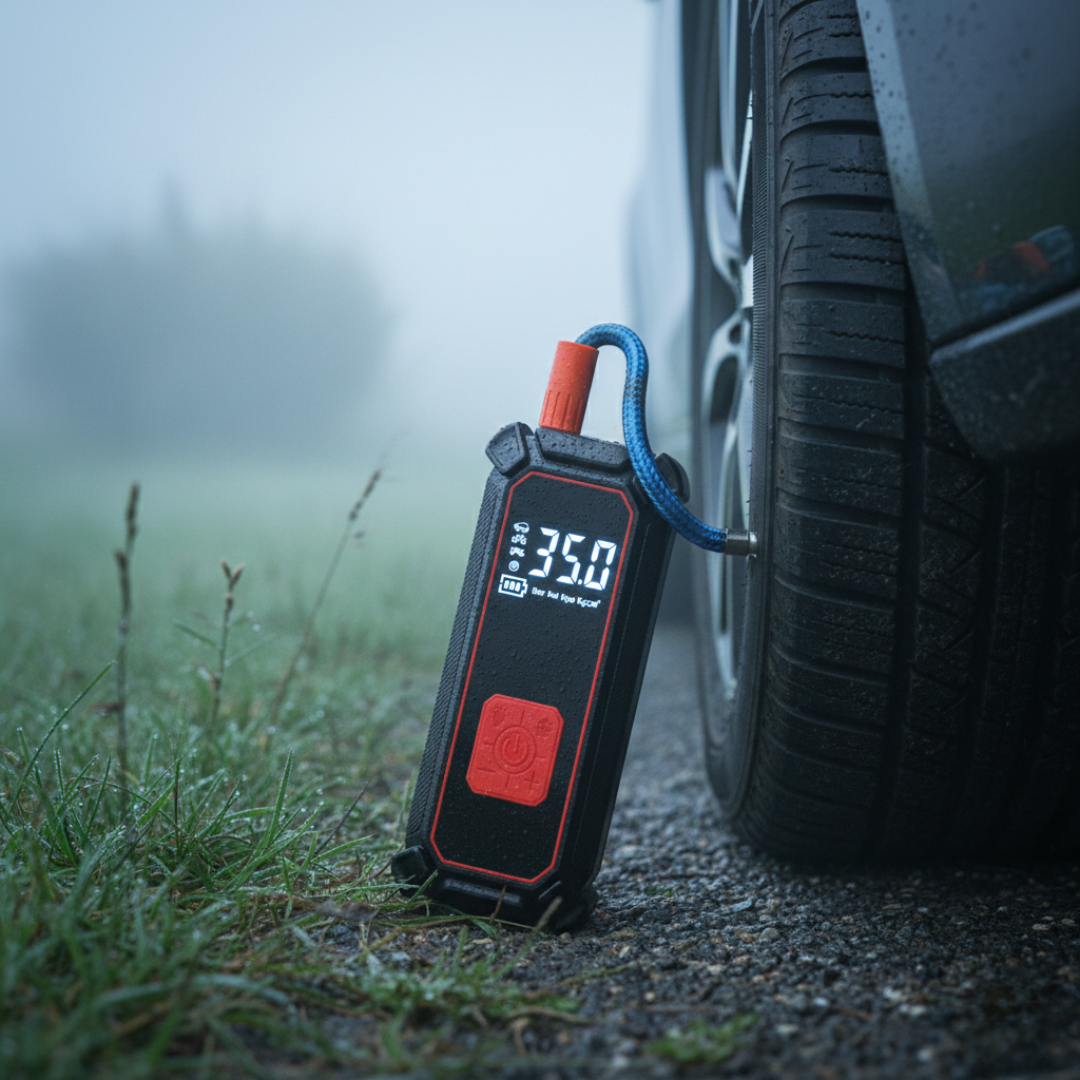 Portable 12V Tire Inflator with Digital Gauge and Dual Power Supply