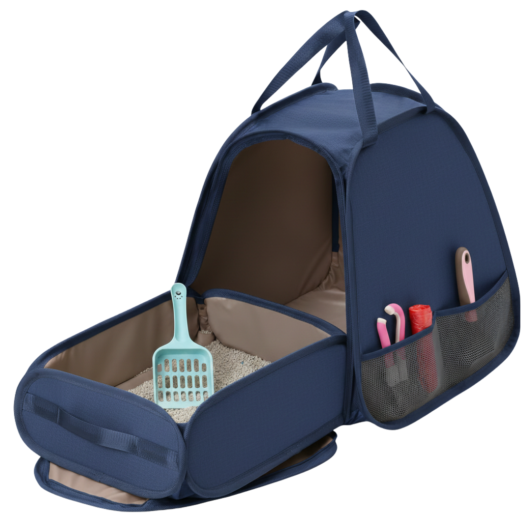 Portable Cat Litter Box Carrier with Fold Out Potty Area Design