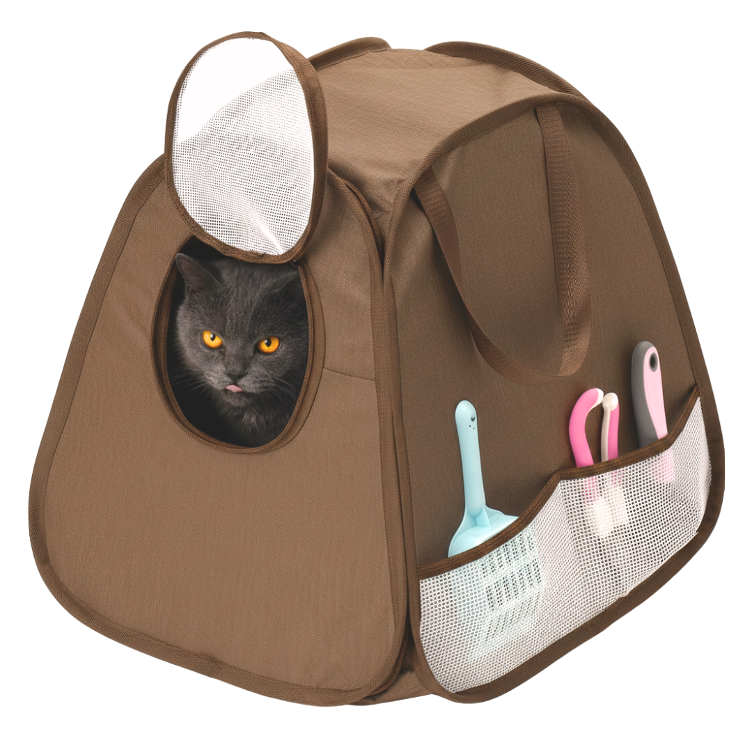 Portable Cat Litter Box Carrier with Fold Out Potty Area Design