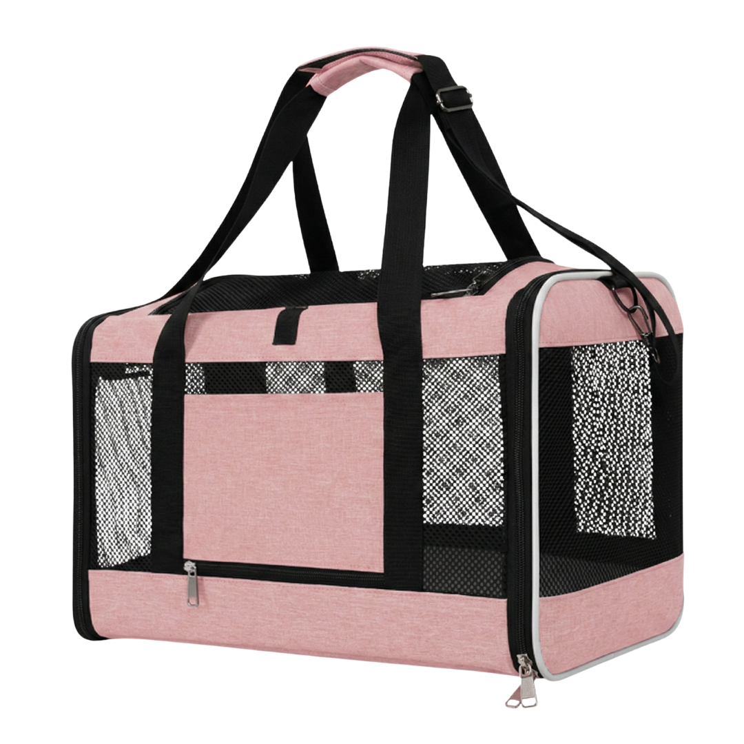 Soft Pet Carrier with Top & Side Entry, Mesh Panels, Foldable
