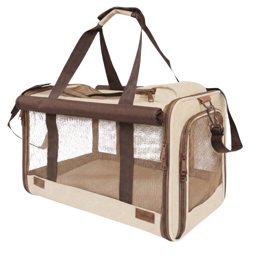 Soft-Sided Pet Carrier with Mesh Panels, Top and Side Entry Design
