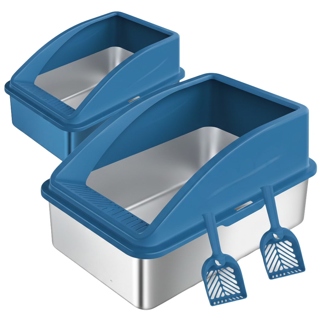 Stainless Steel Cat Litter Box Set With High Walls And Scoop, 2 Pack