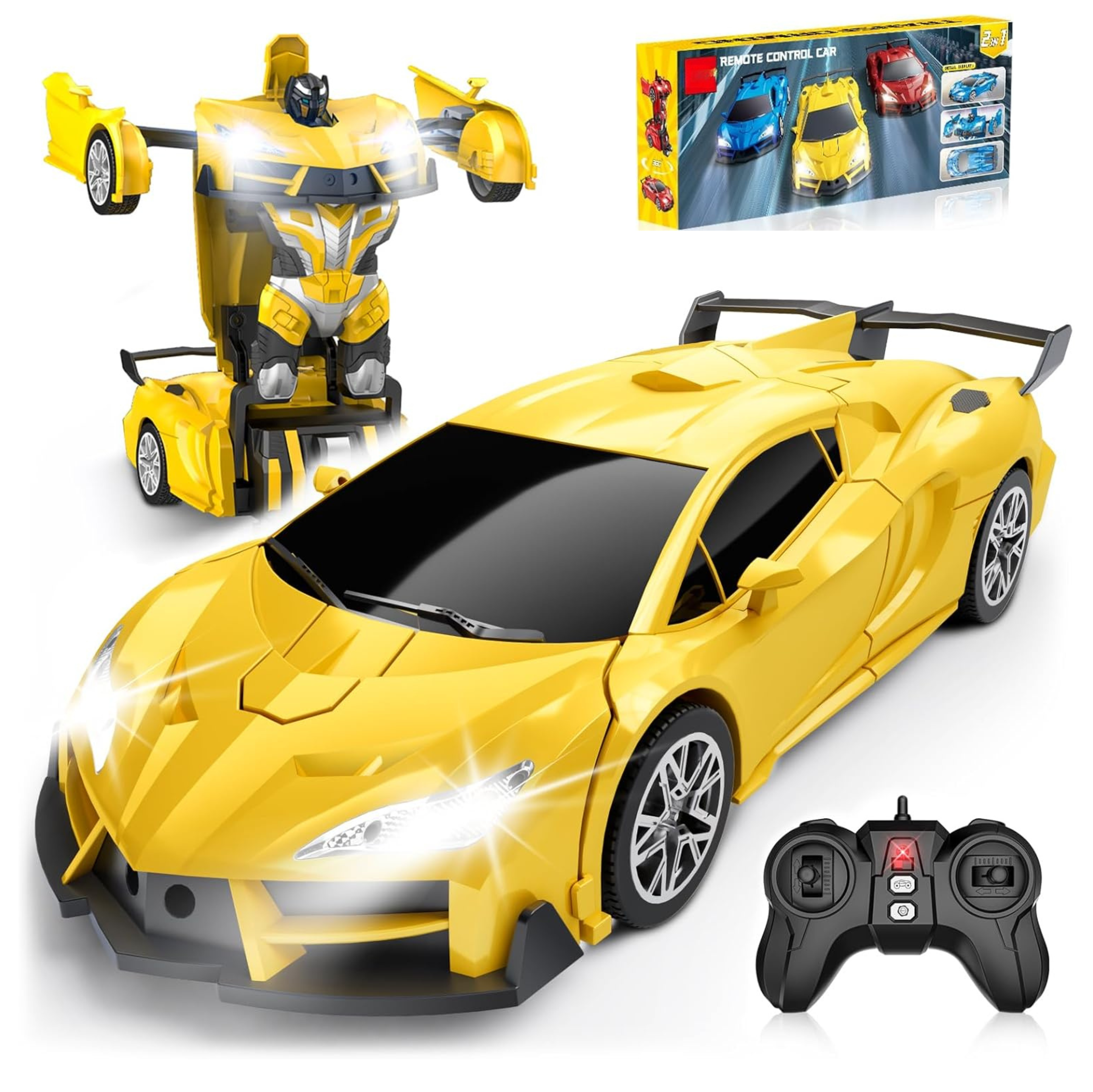 Transform Remote Control Car with 360° Spins, Lights and Robot Mode