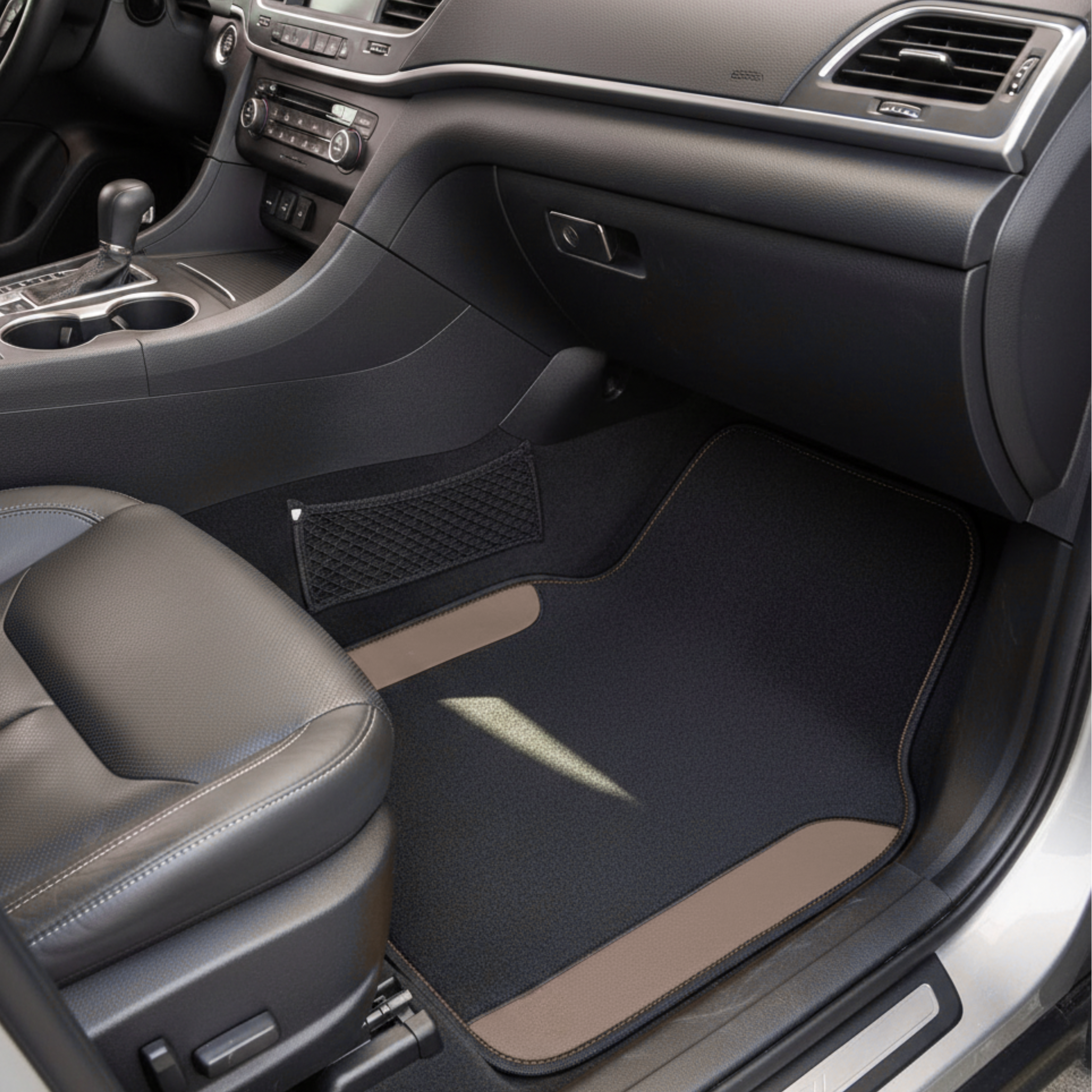 Universal Fit Faux Leather Floor Mats Set of 4, Nibbed Backing