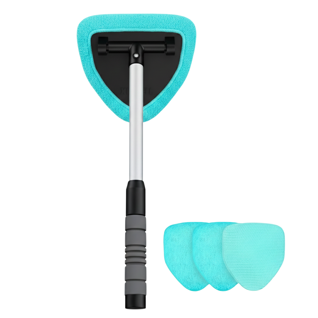 Windshield Cleaner Tool Kit, Extendable Handle, 4 Microfiber Pads