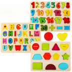 Montessori Wooden Puzzle Set with Letters, Shapes and Numbers Boards