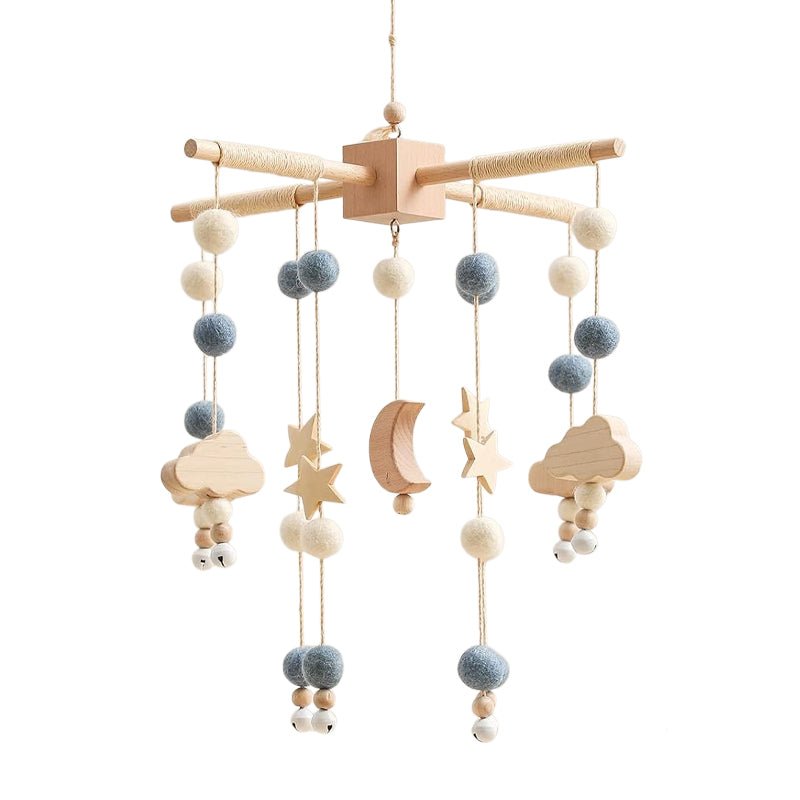 Wooden Baby Crib Mobile with Bells, Musical Nursery Hanging Toy Decor