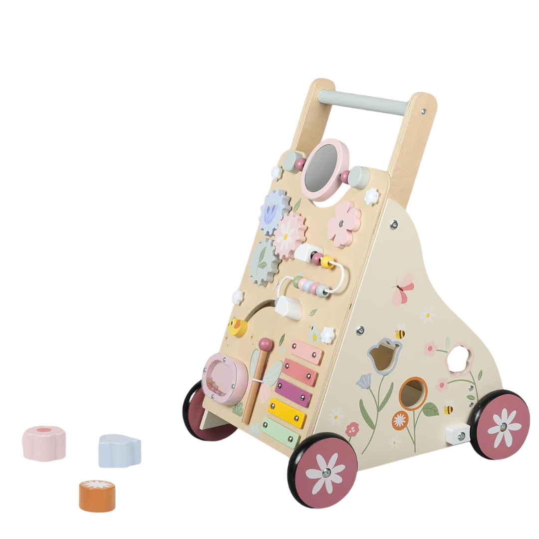 Wooden Baby Push Walker with Activity Center for Early Steps