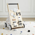 Wooden Baby Walker with Activity Board and Adjustable Wheel Resistance
