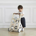 Wooden Baby Walker with Activity Board and Adjustable Wheel Resistance