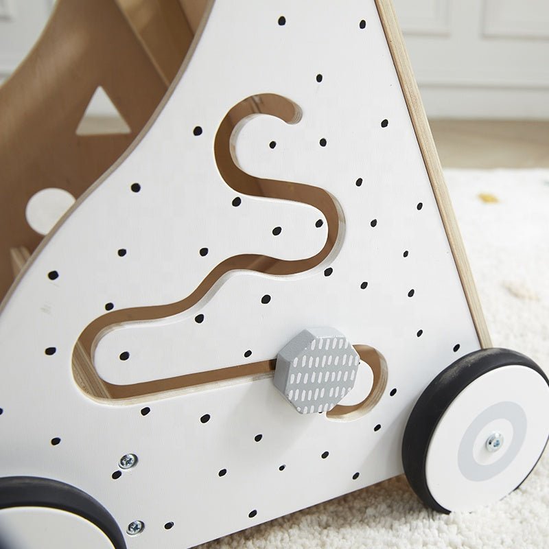 Wooden Baby Walker with Activity Board and Adjustable Wheel Resistance