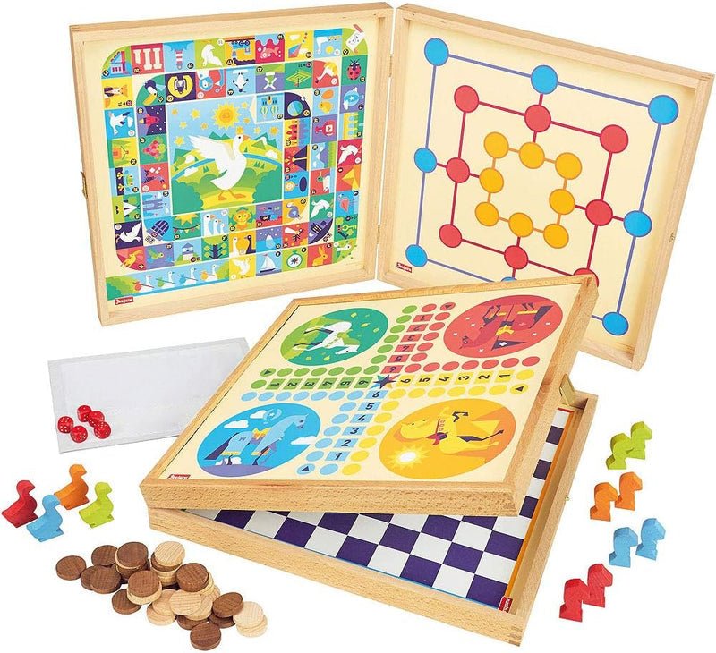 Wooden Board Game Set - 6 Classic Games & 50 Rules