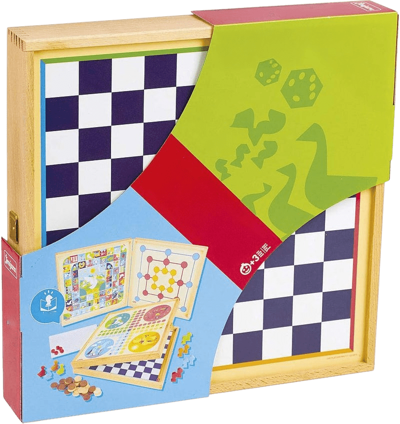 Wooden Board Game Set - 6 Classic Games & 50 Rules