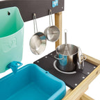 Wooden Mud Kitchen Attachment with Sink, Water Butt, Pans, Whisk Hooks