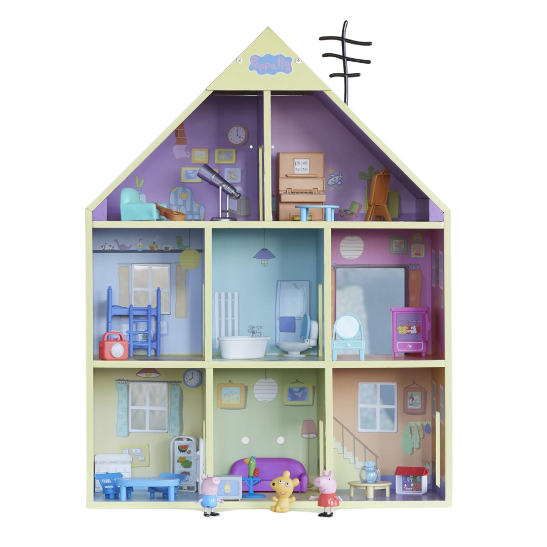 Wooden Peppa Pig Playhouse with 3 Levels, 8 Rooms, and Accessories