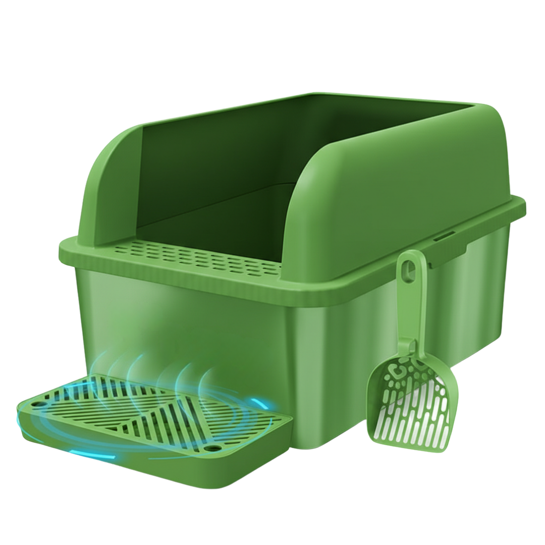 XL Cat Litter Box with Stainless Steel Pan, High Sides, Scoop