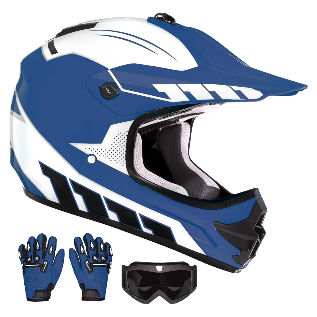 Youth Full Face Dirt Bike Helmet with Goggles and Gloves Set