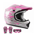 Youth Full Face Motorcycle Helmet with Goggles and Gloves Set