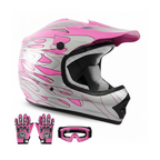 Youth Full Face Motorcycle Helmet with Goggles and Gloves Set