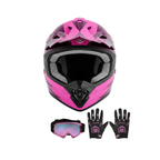 Youth Full Face Motorcycle Helmet with Goggles and Gloves Set